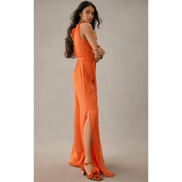 NWT Hutch Ruffle-Trim Orange Flowy Jumpsuit - Size 6 - Picture 3 of 7